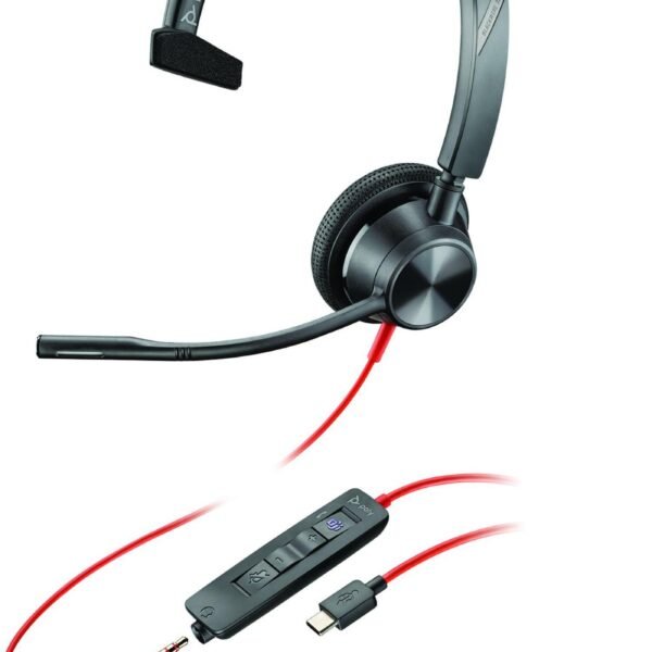 Blackwire 3315 Monaural  Microsoft Teams Certified  USB-C Headset +3.5mm Plug +USB-C/A Adapter