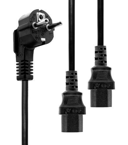 Img_33517865.jpg Power Y-Cord 3m IEC320, Black Angled Schuko to 2 x C13 H05VV-F, 1.00MM2, max. current: 16A Angled Schuko to 2 x C13 H05VV-F, 0,75mm3, - Image 1