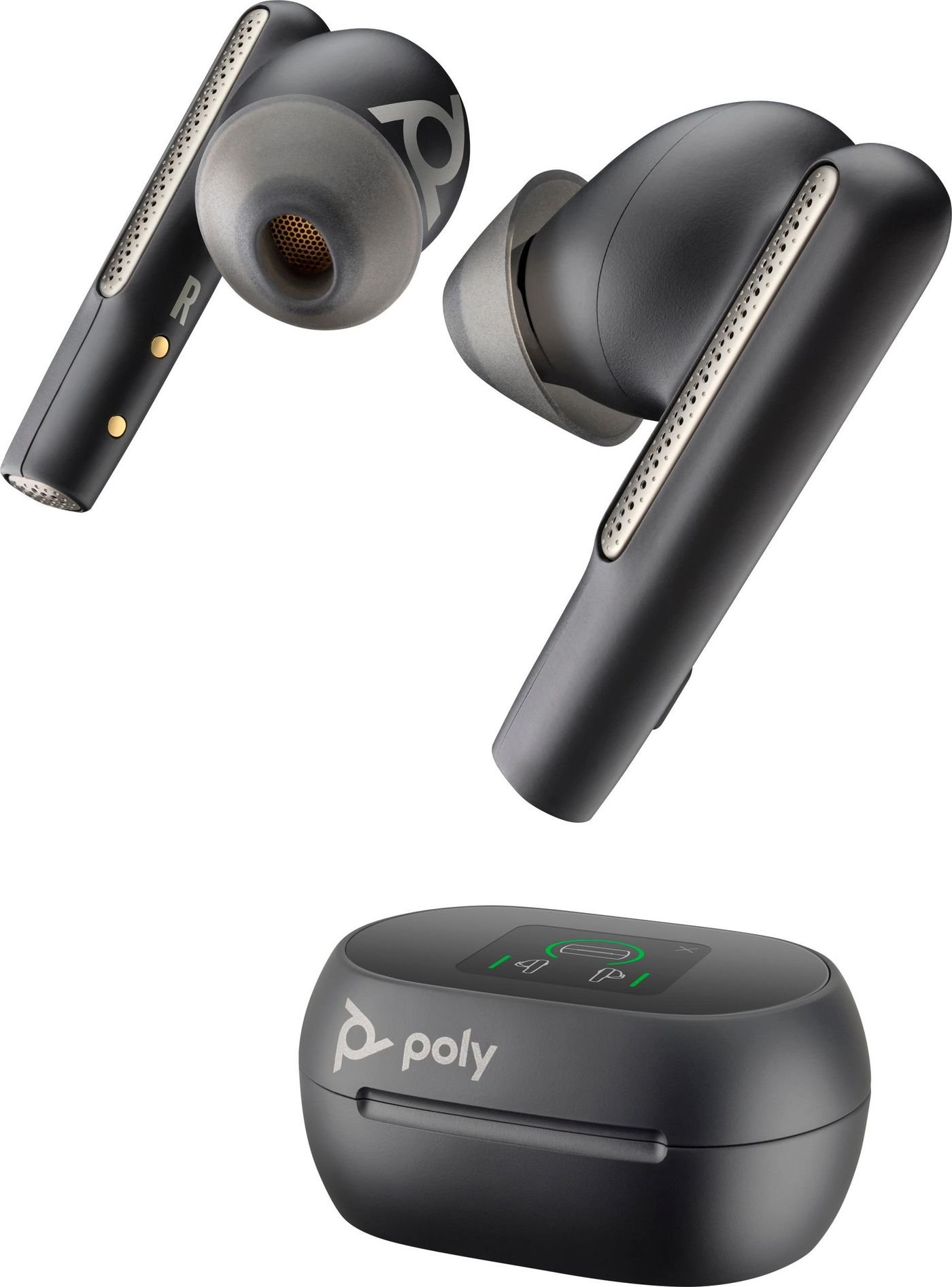 Img_33538062.jpg Voyager Free 60+ UC M Carbon Black Earbuds +BT700 USB-C Adapter +Touchscreen Charge Case - Image 1
