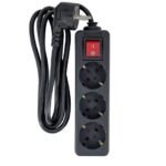 3-way Schuko Power Strip  on/off switch 5M, Black