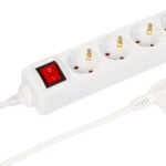 4-way Schuko Power Strip  on/off switch 1.5M, White