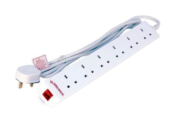 6 gang UK Surge Protected  Power Strip 2M White 6-way UK  Surge Protected Power Strip 2M White