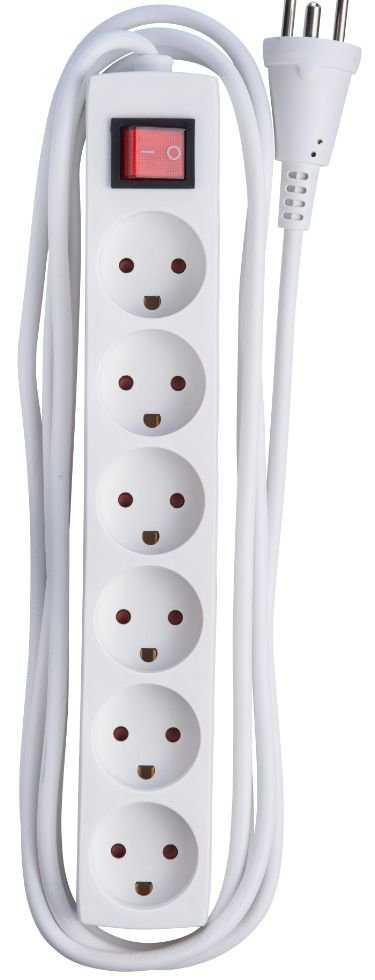 Img_34633847.jpg Power strip 6 outlets 3m White With ON/OF switch and child protection SKI aftale - Image 1