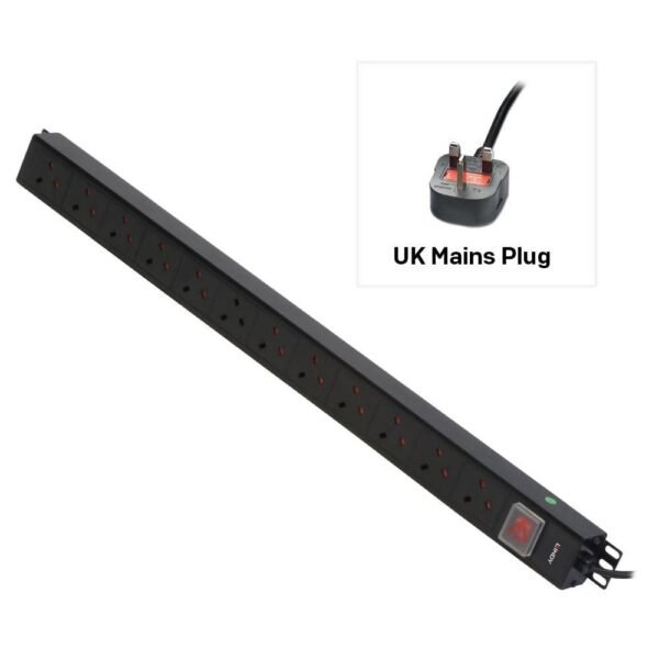 Vertical 12 Way UK Plug PDU  13A Plug to 12 x UK Sockets