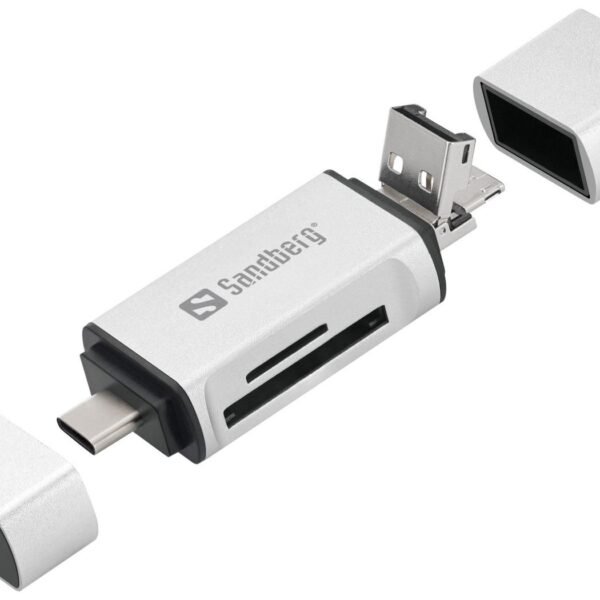 Card Reader USB-C+USB+MicroUSB Card Reader  USB-C+USB+MicroUSB, MicroSD (TransFlash), SD, Silver, USB, 1 pc(s), 80 mm, 16 mm