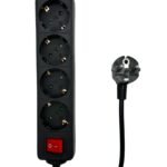 4-way Schuko Socket on/off  switch 5M Black