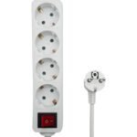 4-way Schuko Power Strip  on/off switch 5M, White