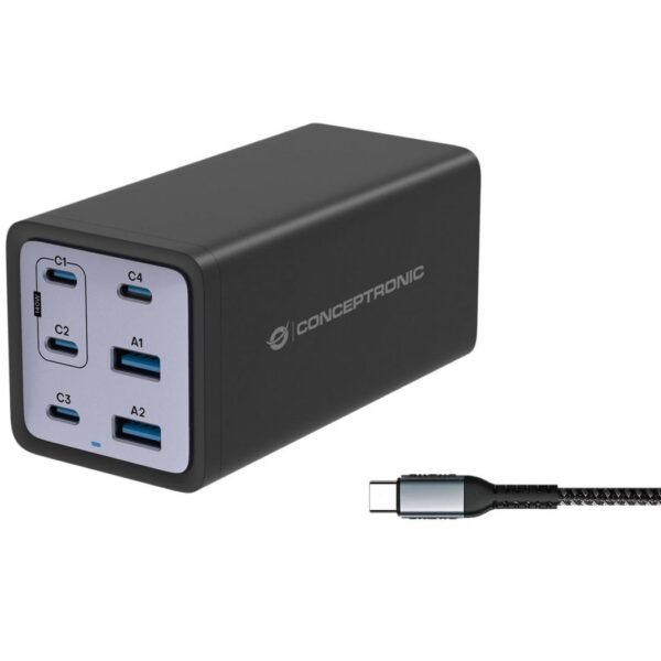 6-Port 200W Gan Usb Pd  Charger With Usb-C Charging  Cable, Usb-C X 4, Usb-A X 2, Qc 3.0, Pd 3.1, Pps