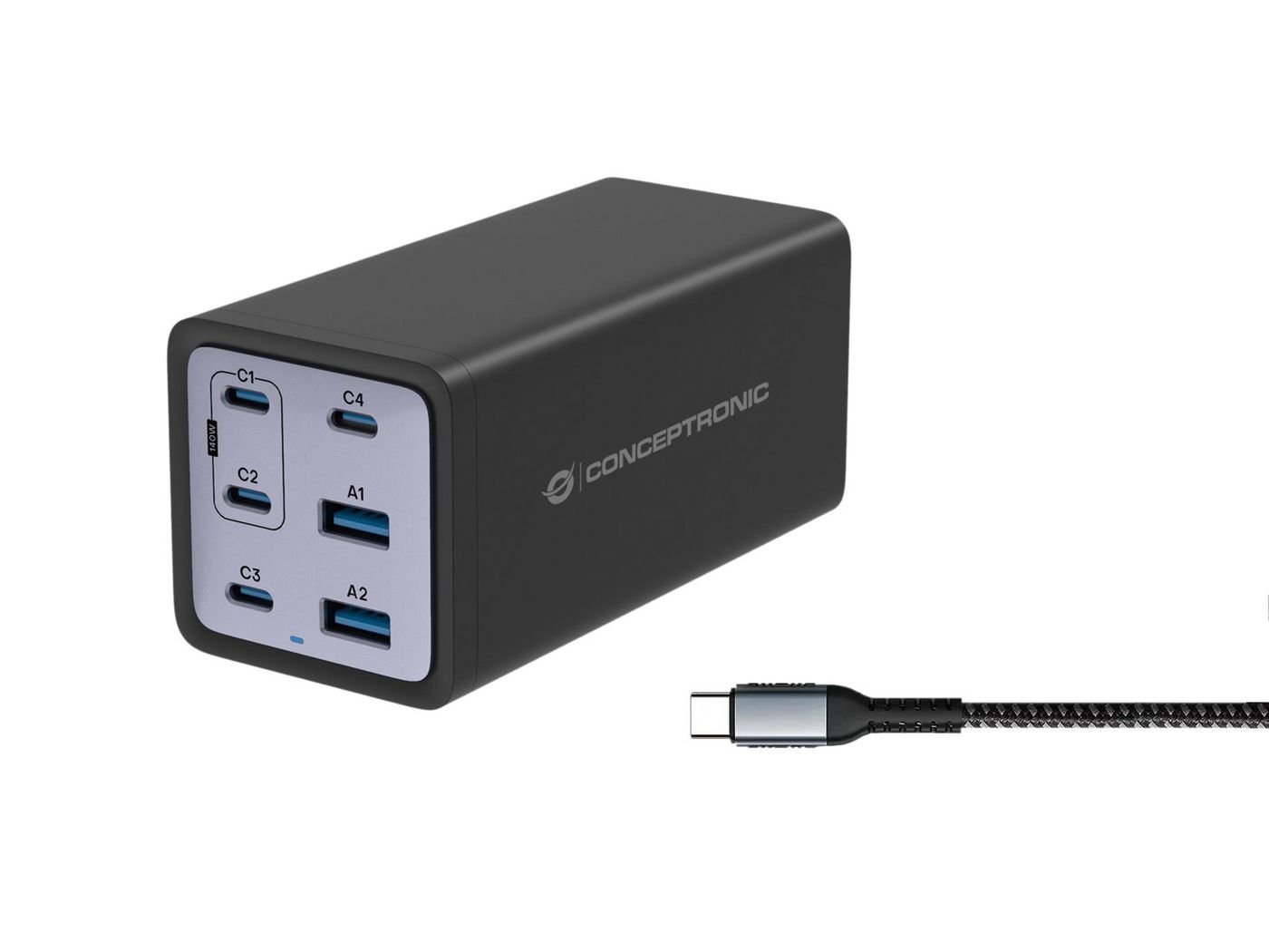 Img_35067570.jpg 6-Port 200W Gan Usb Pd Charger With Usb-C Charging Cable, Usb-C X 4, Usb-A X 2, Qc 3.0, Pd 3.1, Pps - Image 1
