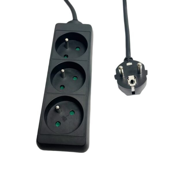 3-way Power Strip French Type  E,1.5m Black