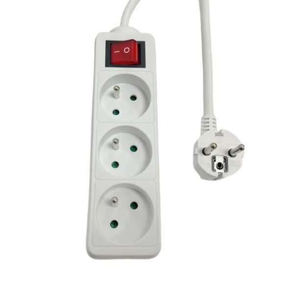 3-way Power Strip on/off  switch French Type E, 1.5m  White