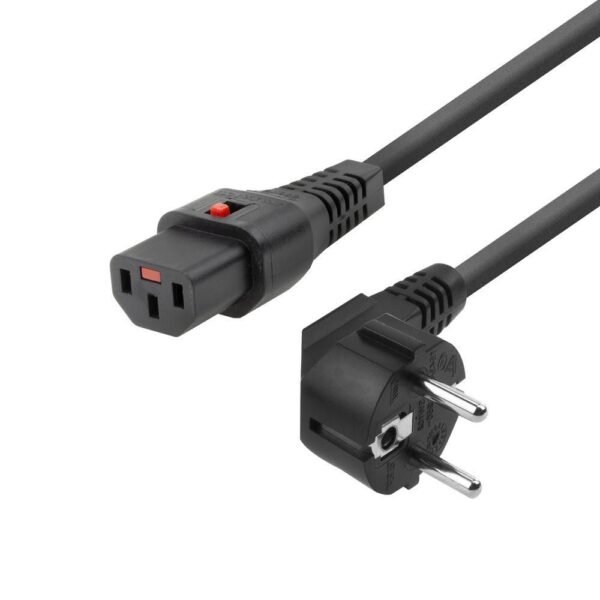 Powercord Schuko CEE 7/7 male  (angled) - C13 IEC Lock black  1m, EL249S Powercord Schuko CEE 7/7 male (angled) - C13 IEC Lock black 1m,