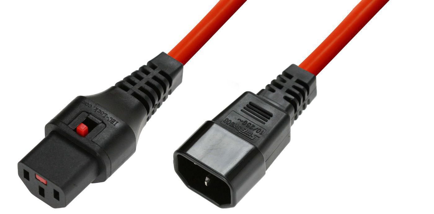 Img_36355735.jpg Powercord C13 IEC Lock - C14 Red 2,5m, PC1411 - Image 1