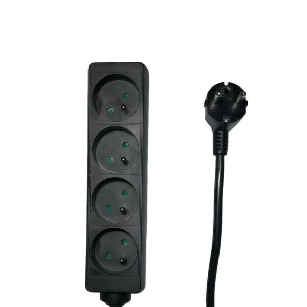 4-way Power Strip French Type  E, 1.5m Black