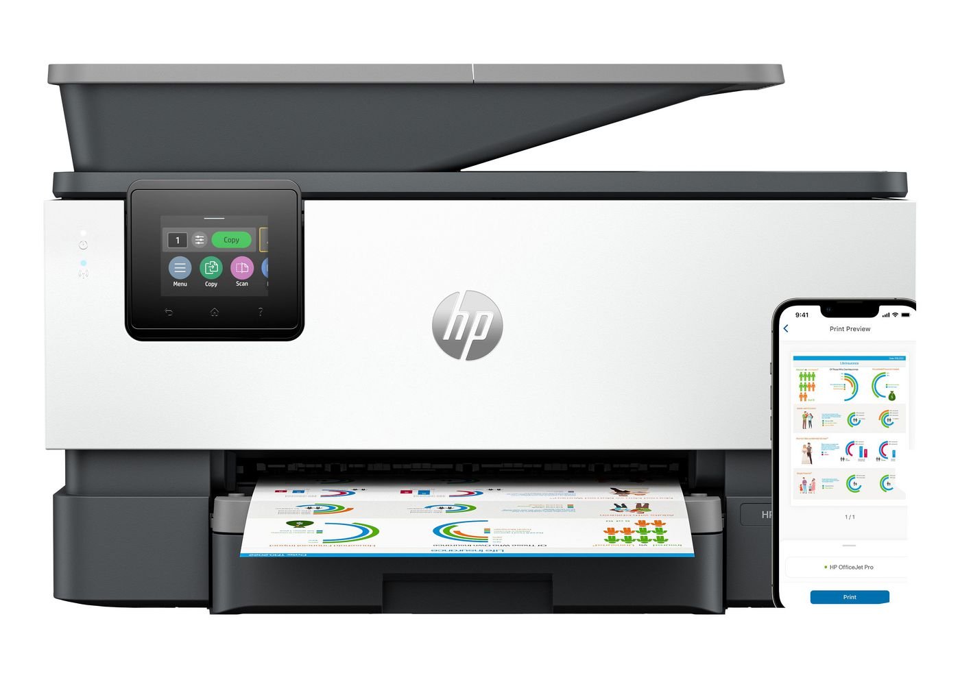 Img_37799079.jpg Officejet Pro Hp 9120E All-In-One Printer, Color, Printer For Small Medium Business, Print, Copy, Scan, Fax, Hp+ Hp Instant Ink - Image 1