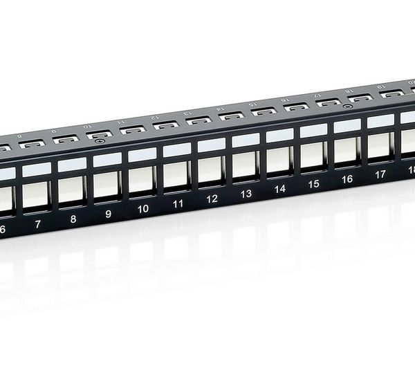 PatchPanel Cat.6 24 Port equip 24-Port Keystone Cat.6  Shielded Patch Panel, Black, Cat6, Black, Rack mounting, 1U, 44 mm, 483 mm